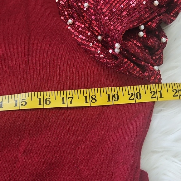 Cato Maroon Sweater Dress with Sequin and Pearl Long Sleeves - Picture 13 of 15
